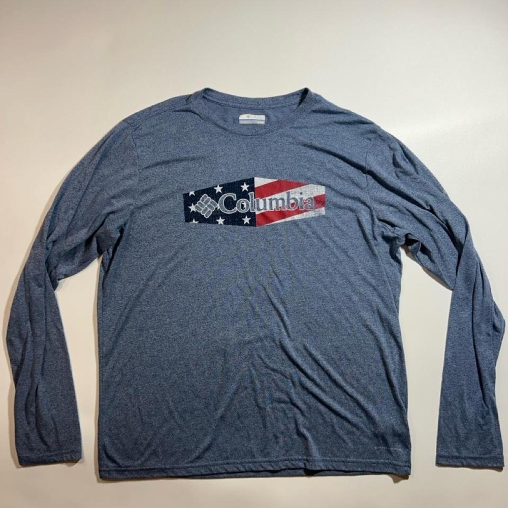 Columbia Long Sleeve Graphic T Shirt Mens Size XL Heather Navy